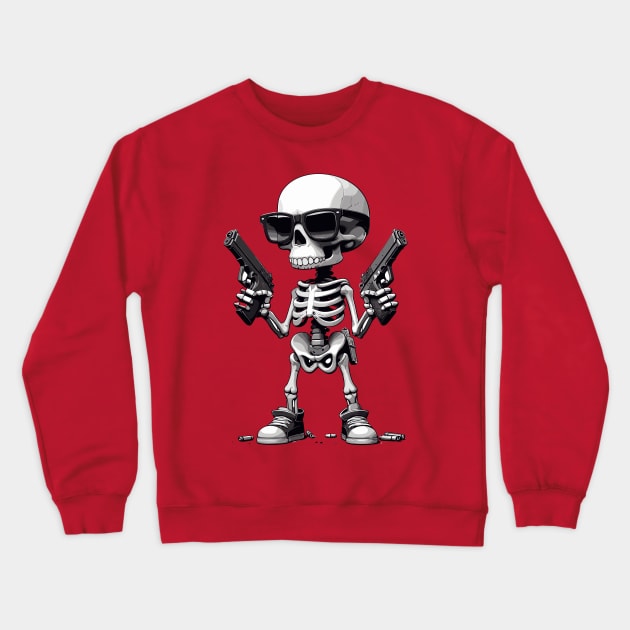 Funny Skeleton; Skull Gun Crewneck Sweatshirt by Teebevies